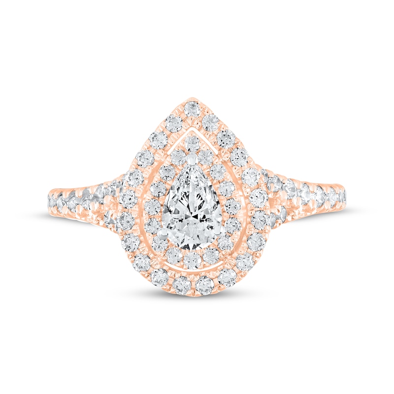 Main Image 3 of Now + Forever Lab-Grown Diamonds Pear-Shaped Double Halo Engagement Ring 1 ct tw 14K Rose Gold