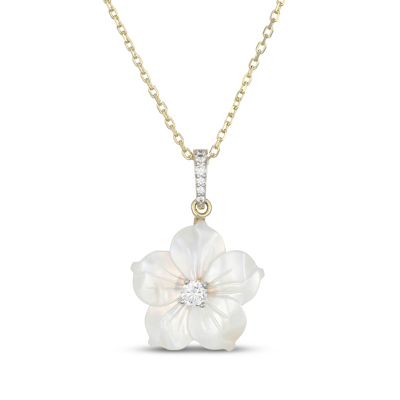 Main Image 1 of Mother-of-Pearl & 1/8 ct tw Diamond Flower Necklace 10K Yellow Gold 18"