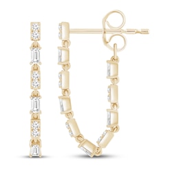 Baguette & Round-Cut Diamond Front-Back Chain Dangle Earrings 1/3 ct tw 10K Yellow Gold