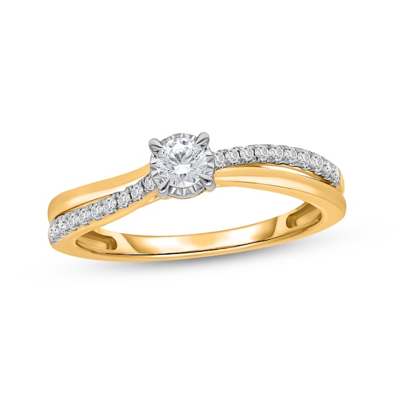 Round-Cut Diamond Crossover Shank Engagement Ring 1/3 ct tw 14K Yellow Gold