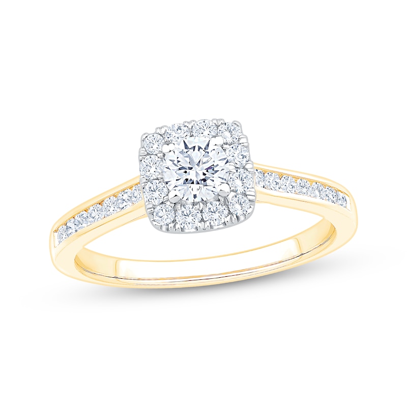 Main Image 1 of Now + Forever Round-Cut Diamond Cushion Halo Engagement Ring 3/4 ct tw 10K Two-Tone Gold