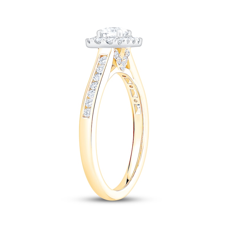 Main Image 2 of Now + Forever Round-Cut Diamond Cushion Halo Engagement Ring 3/4 ct tw 10K Two-Tone Gold