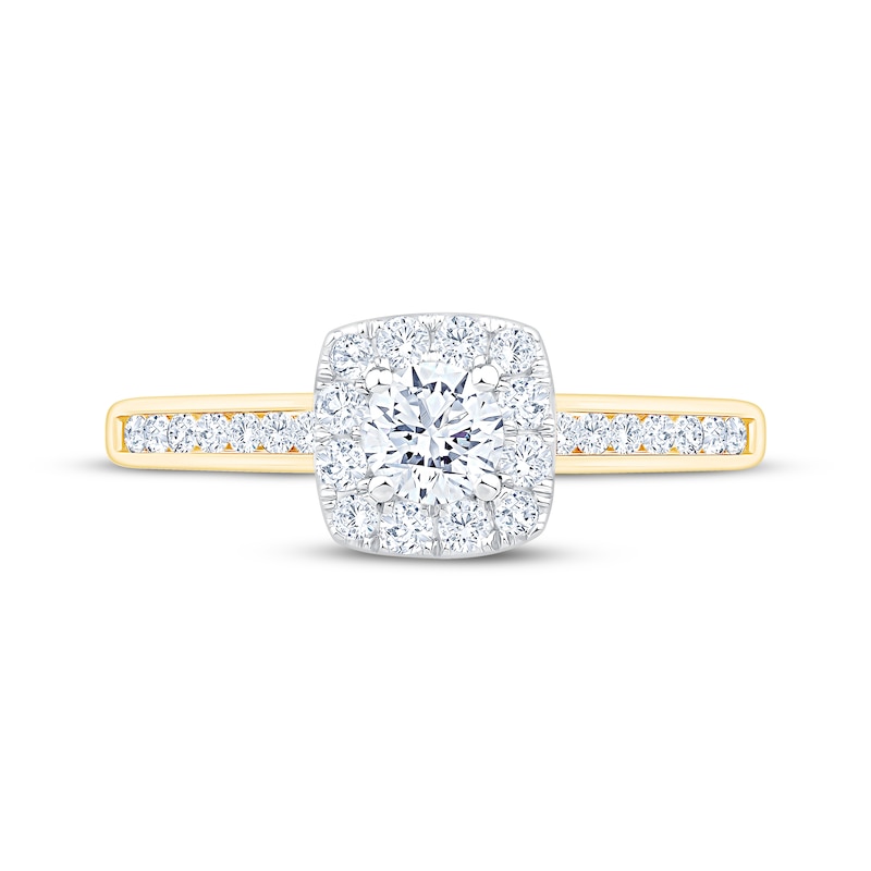 Main Image 3 of Now + Forever Round-Cut Diamond Cushion Halo Engagement Ring 3/4 ct tw 10K Two-Tone Gold