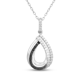 Black & White Diamond Teardrop Necklace 1/4 ct tw Sterling Silver 18"