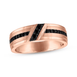 Now + Forever Men's Black Diamond Wedding Band 3/8 ct tw 10K Rose Gold