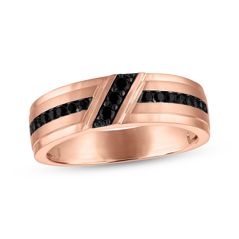 Main Image 1 of Now + Forever Men's Black Diamond Wedding Band 3/8 ct tw 10K Rose Gold