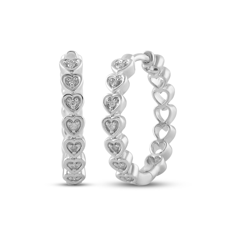 Main Image 1 of Diamond Heart Frame Hoop Earrings 1/10 ct tw Sterling Silver