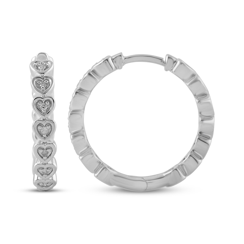 Main Image 3 of Diamond Heart Frame Hoop Earrings 1/10 ct tw Sterling Silver