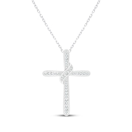 Diamond Cross Necklace 1/5 ct tw Sterling Silver 18"