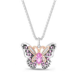 Wicked Pink Lab-Created Sapphire & Diamond Accent Butterfly Necklace Sterling Silver & 10K Rose Gold 18"
