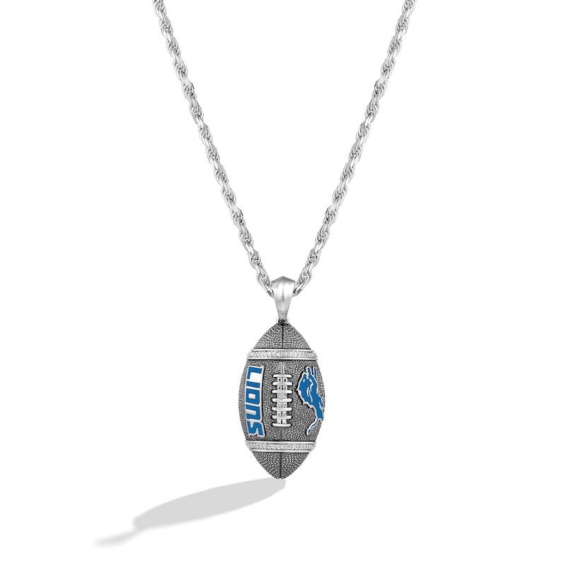 Main Image 1 of True Fans Detroit Lions 1/20 CT. T.W. Diamond Vertical Football Necklace in Sterling Silver