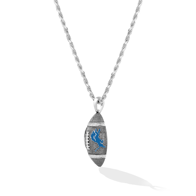 Main Image 3 of True Fans Detroit Lions 1/20 CT. T.W. Diamond Vertical Football Necklace in Sterling Silver