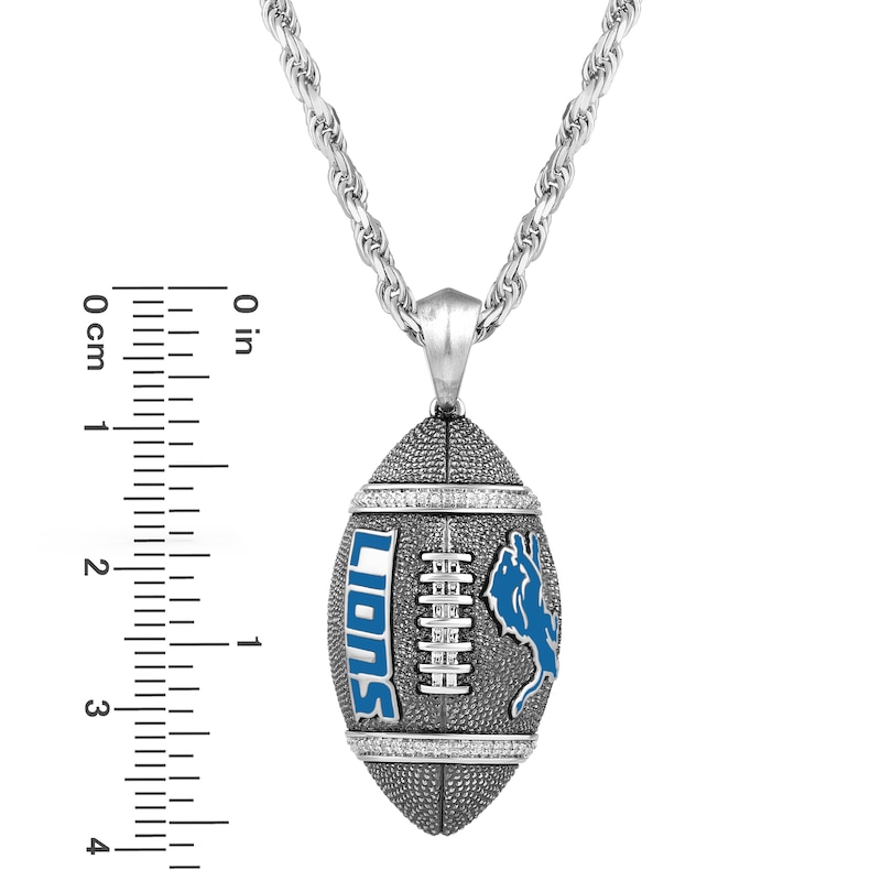 Main Image 4 of True Fans Detroit Lions 1/20 CT. T.W. Diamond Vertical Football Necklace in Sterling Silver