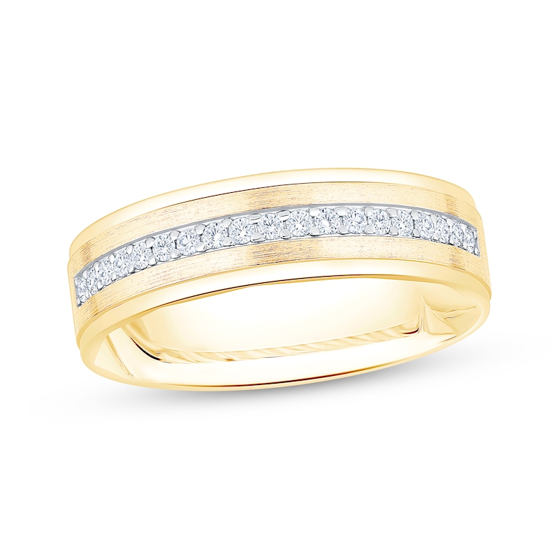 Main Image 1 of Now + Forever Men's Diamond Brushed Finish Wedding Band 1/4 ct tw 10K Two-Tone Gold