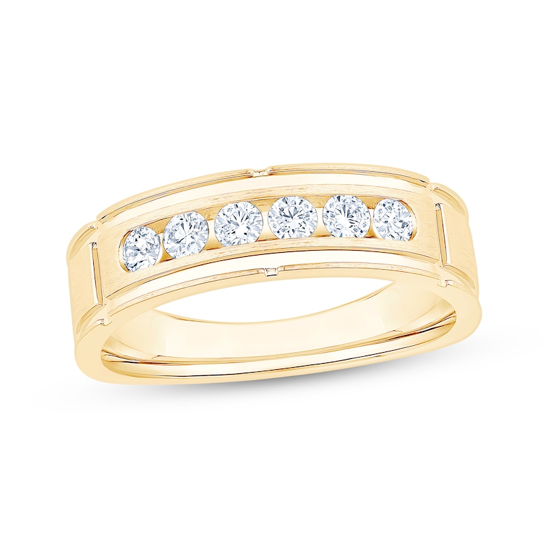 Main Image 1 of Now + Forever Men's Diamond Six-Stone Wedding Band 1/2 ct tw 10K Yellow Gold