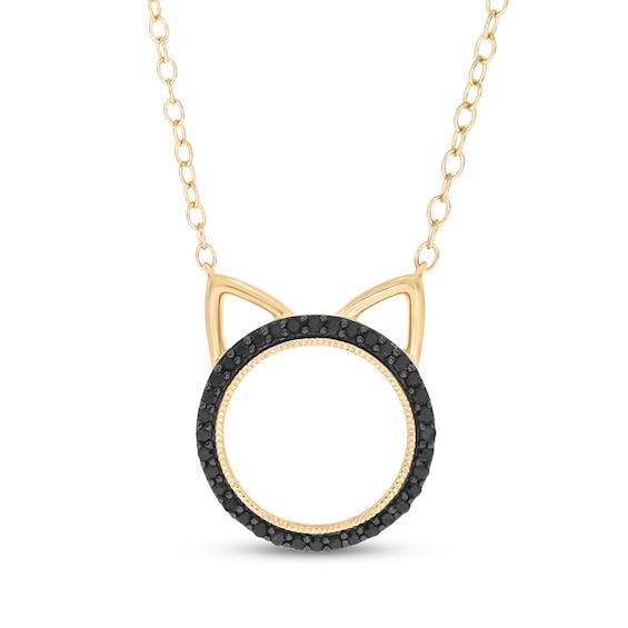Black Diamond Cat Face Silhouette Necklace 1/10 ct tw 10K