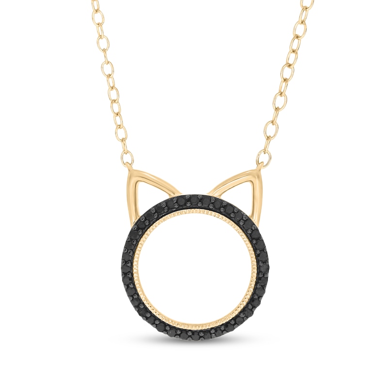 Main Image 1 of Black Diamond Cat Face Silhouette Necklace 1/10 ct tw 10K