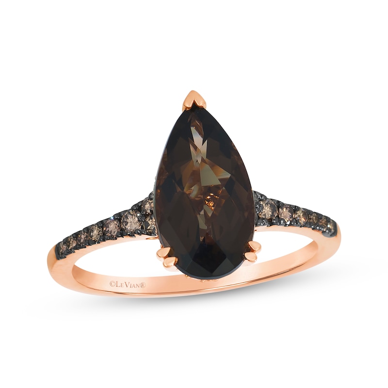 Main Image 1 of Le Vian Pear-Shaped Chocolate Quartz Ring 1/4 ct tw Diamonds 14K Strawberry Gold