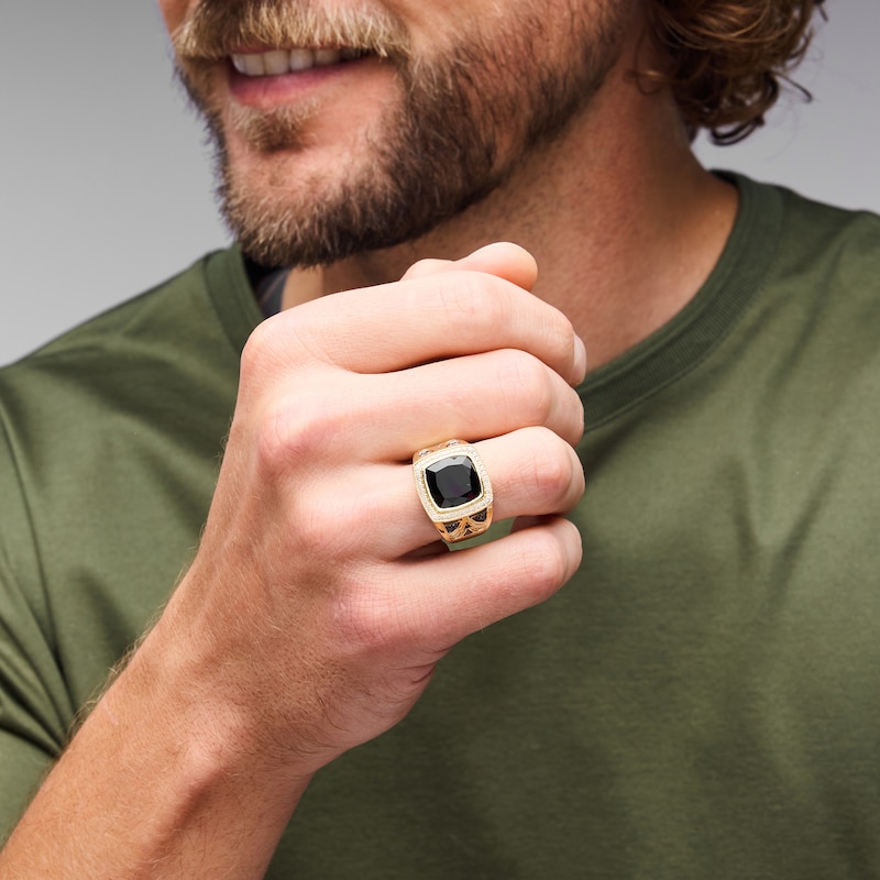 Main Image 5 of Le Vian Onyx & Diamond Men's Ring 1/2 ct tw 14K Honey Gold