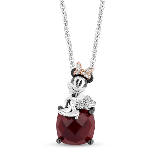 Disney Treasures Minnie Mouse Garnet & Diamond Necklace 1/20 ct tw Sterling Silver & 10K Rose Gold 18”
