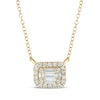 Thumbnail Image 1 of Baguette & Round-Cut Multi-Diamond Cushion Halo Necklace 1/4 ct tw 10K Yellow Gold 18"