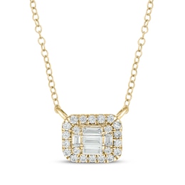 Baguette & Round-Cut Multi-Diamond Cushion Halo Necklace 1/4 ct tw 10K Yellow Gold 18"
