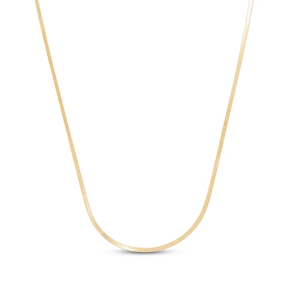 1.1mm Herringbone Chain Necklace Hollow 14K Yellow Gold 20"