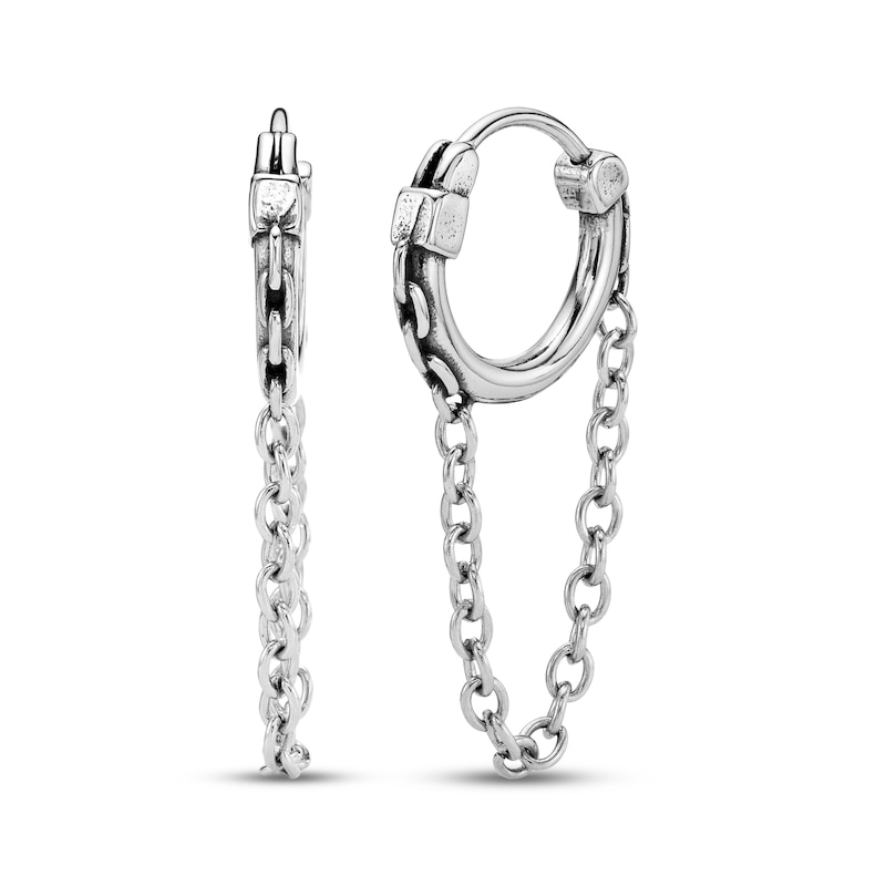 Main Image 1 of Men's Hoop & Chain Drop Earrings Stainless Steel