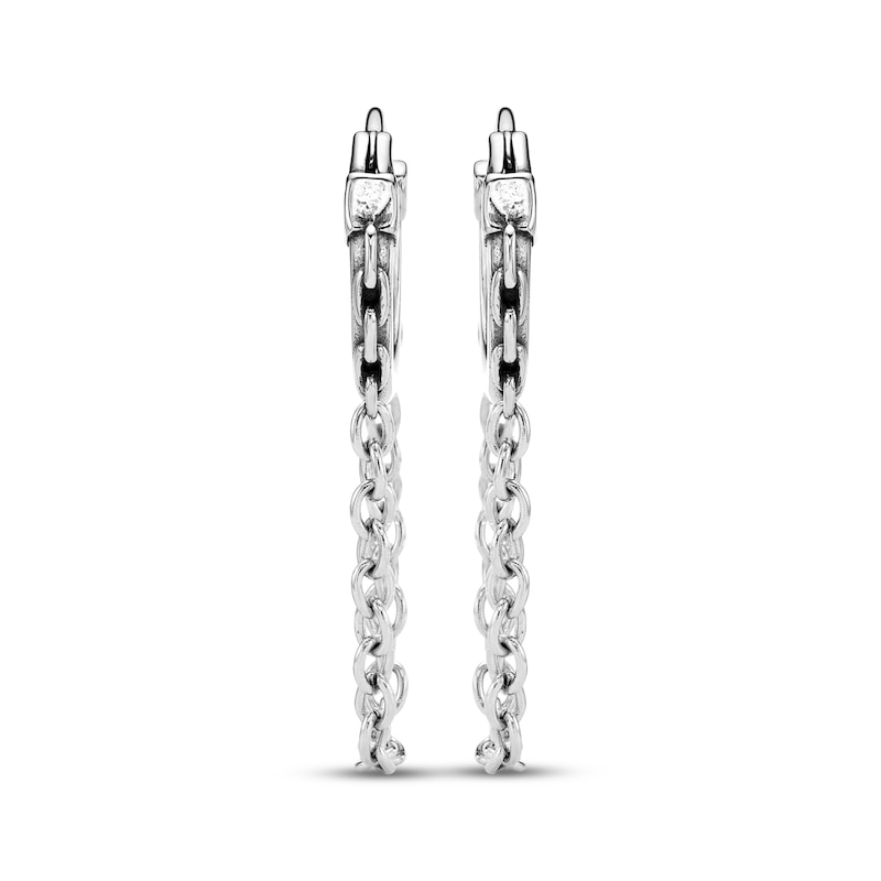 Main Image 2 of Men's Hoop & Chain Drop Earrings Stainless Steel