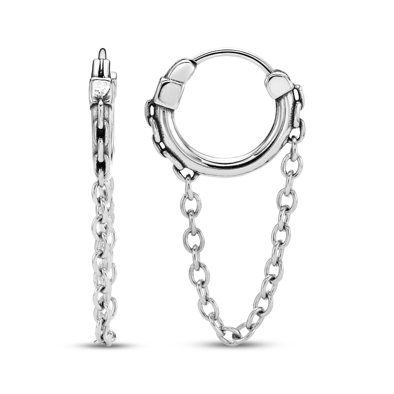Main Image 3 of Men's Hoop & Chain Drop Earrings Stainless Steel