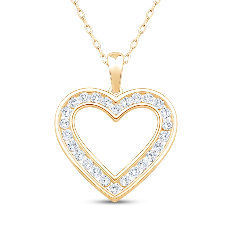 Main Image 1 of Diamond Heart Outline Necklace 1/2 ct tw 10K Yellow Gold 18"