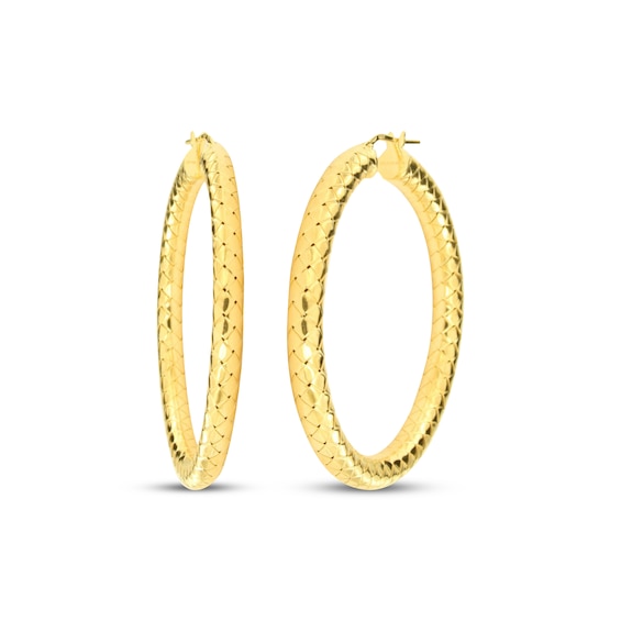 Diamond-Cut Hoop Earrings 24K Yellow Gold Vermeil Sterling Silver 50mm