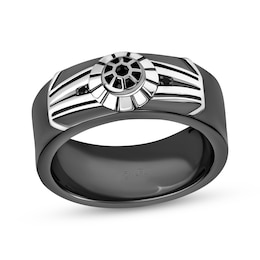 Star Wars TIE Fighter Black Onyx & Black Diamond Accent Ring Sterling Silver & Black Rhodium