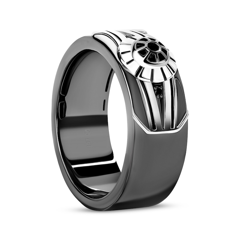 Main Image 2 of Star Wars TIE Fighter Black Onyx & Black Diamond Accent Ring Sterling Silver & Black Rhodium