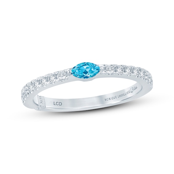 Monique Lhuillier Bliss Blue & White Lab-Grown Diamond Anniversary Ring 1/3 ct tw 18K White Gold