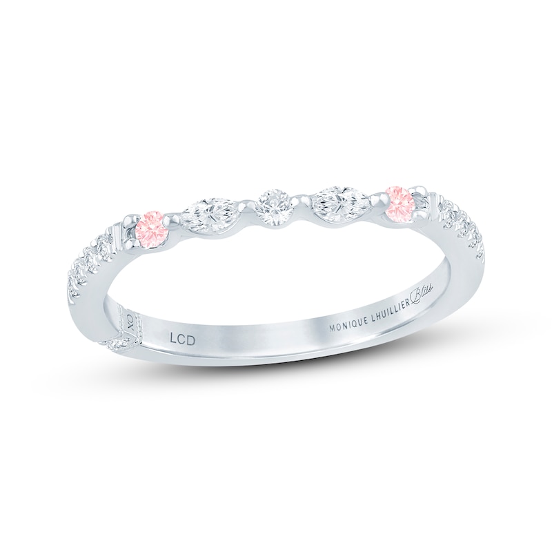Main Image 1 of Monique Lhuillier Bliss Pink & White Lab-Grown Diamond Anniversary Ring 1/4 ct tw 18K White Gold