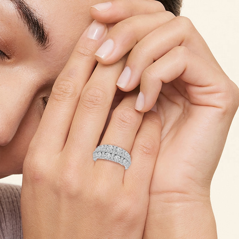 Main Image 6 of Now + Forever Lab-Grown Diamonds Round & Baguette-Cut Anniversary Ring 2 ct tw 14K White Gold
