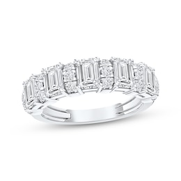 Now + Forever Lab-Grown Diamonds Round & Emerald-Cut Anniversary Ring 2 ct tw 14K White Gold