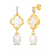 Thumbnail Image 1 of STUDIO BY KAY Mother-of-Pearl, White Lab-Created Sapphire & Cultured Pearl Dangle Earrings 24K Yellow Gold Vermeil Sterling Silver