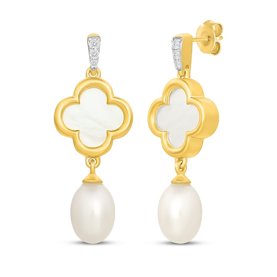 STUDIO BY KAY Mother-of-Pearl, White Lab-Created Sapphire & Cultured Pearl Dangle Earrings 24K Yellow Gold Vermeil Sterling Silver