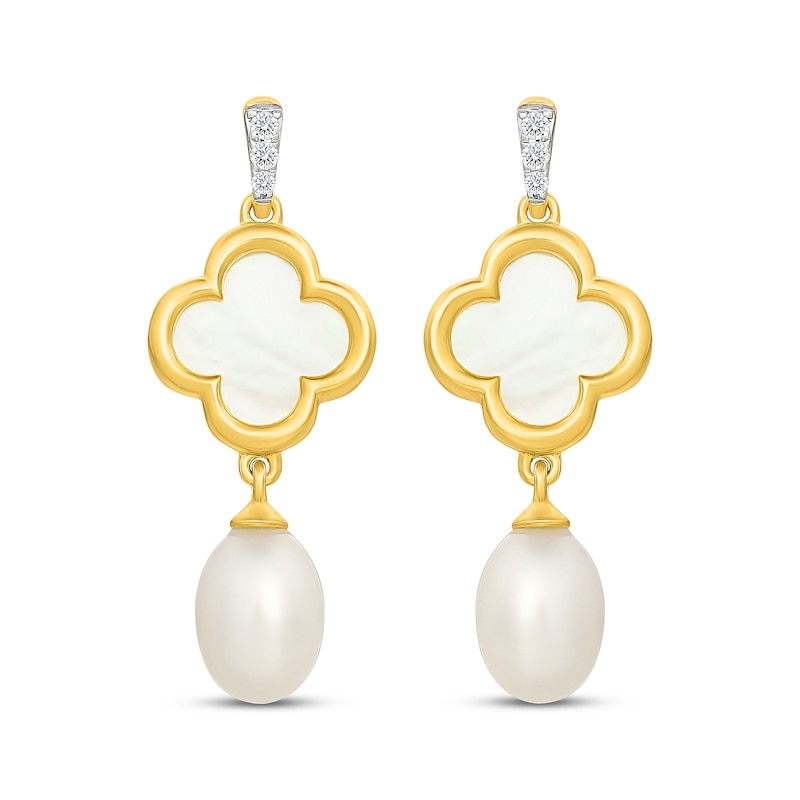 Main Image 2 of STUDIO BY KAY Mother-of-Pearl, White Lab-Created Sapphire & Cultured Pearl Dangle Earrings 24K Yellow Gold Vermeil Sterling Silver