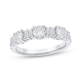 Now + Forever Lab-Grown Diamonds Round & Baguette-Cut Anniversary Ring 1 ct tw 14K White Gold