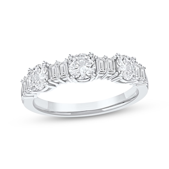 Now + Forever Lab-Grown Diamonds Round & Baguette-Cut Anniversary Ring 1 ct tw 14K White Gold