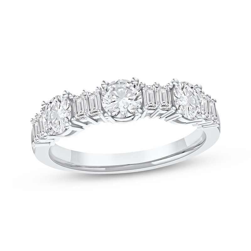 Main Image 1 of Now + Forever Lab-Grown Diamonds Round & Baguette-Cut Anniversary Ring 1 ct tw 14K White Gold