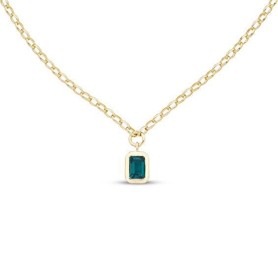 STUDIO BY KAY Octagon-Cut Lab-Created Emerald Bezel-Set Solitaire Necklace 24K Yellow Gold Vermeil Sterling Silver 18"