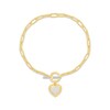 Thumbnail Image 1 of STUDIO BY KAY Mother-of-Pearl & White Lab-Created Sapphire Heart Toggle Bracelet 24K Yellow Gold Vermeil Sterling Silver 7.5"