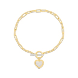 STUDIO BY KAY Mother-of-Pearl & White Lab-Created Sapphire Heart Toggle Bracelet 24K Yellow Gold Vermeil Sterling Silver 7.5"