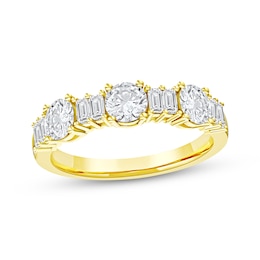 Now + Forever Lab-Grown Diamonds Round & Baguette-Cut Anniversary Ring 1 ct tw 14K Yellow Gold