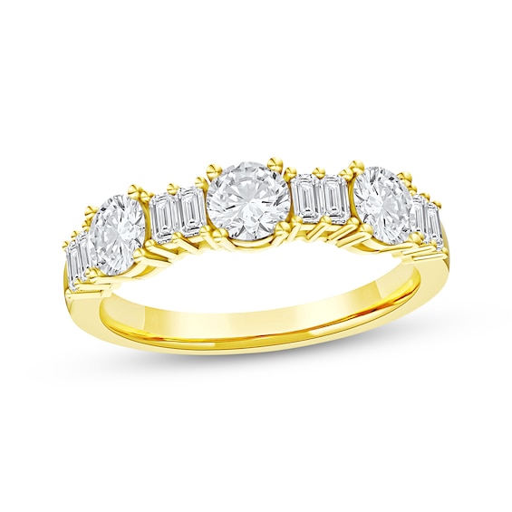 Now + Forever Lab-Grown Diamonds Round & Baguette-Cut Anniversary Ring 1 ct tw 14K Yellow Gold