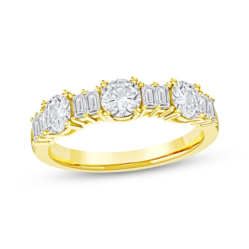 Main Image 1 of Now + Forever Lab-Grown Diamonds Round & Baguette-Cut Anniversary Ring 1 ct tw 14K Yellow Gold